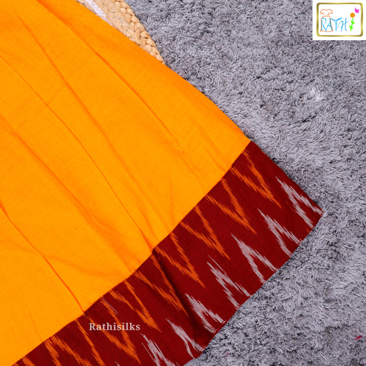 Traditional Maroon & Yellow Ikat Pavadai Sattai