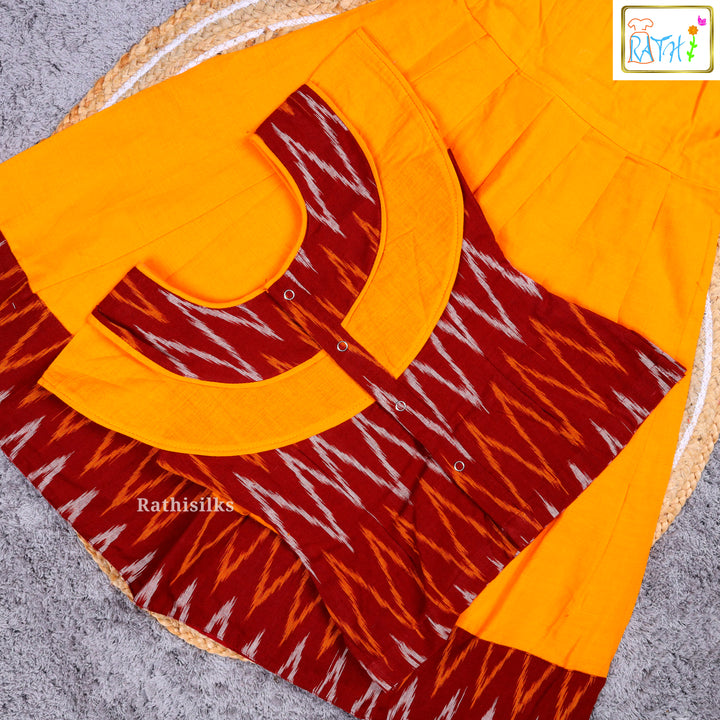 Traditional Maroon & Yellow Ikat Pavadai Sattai