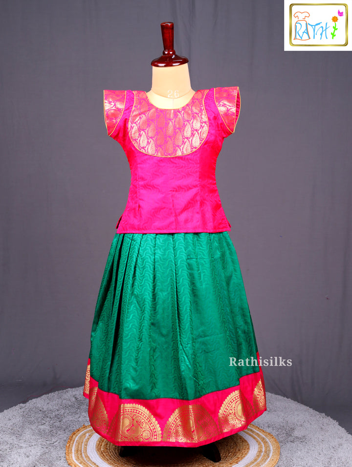 Pink & Green Art Silk Pavadai Sattai