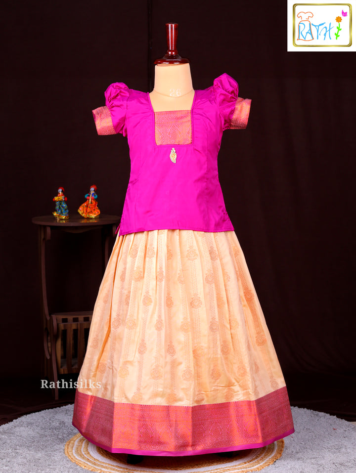 Vibrant Pink Blouse with Peach Pavadai