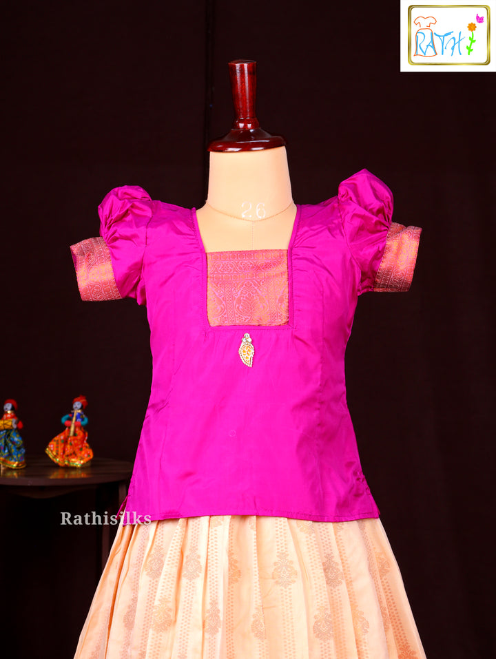 Vibrant Pink Blouse with Peach Pavadai