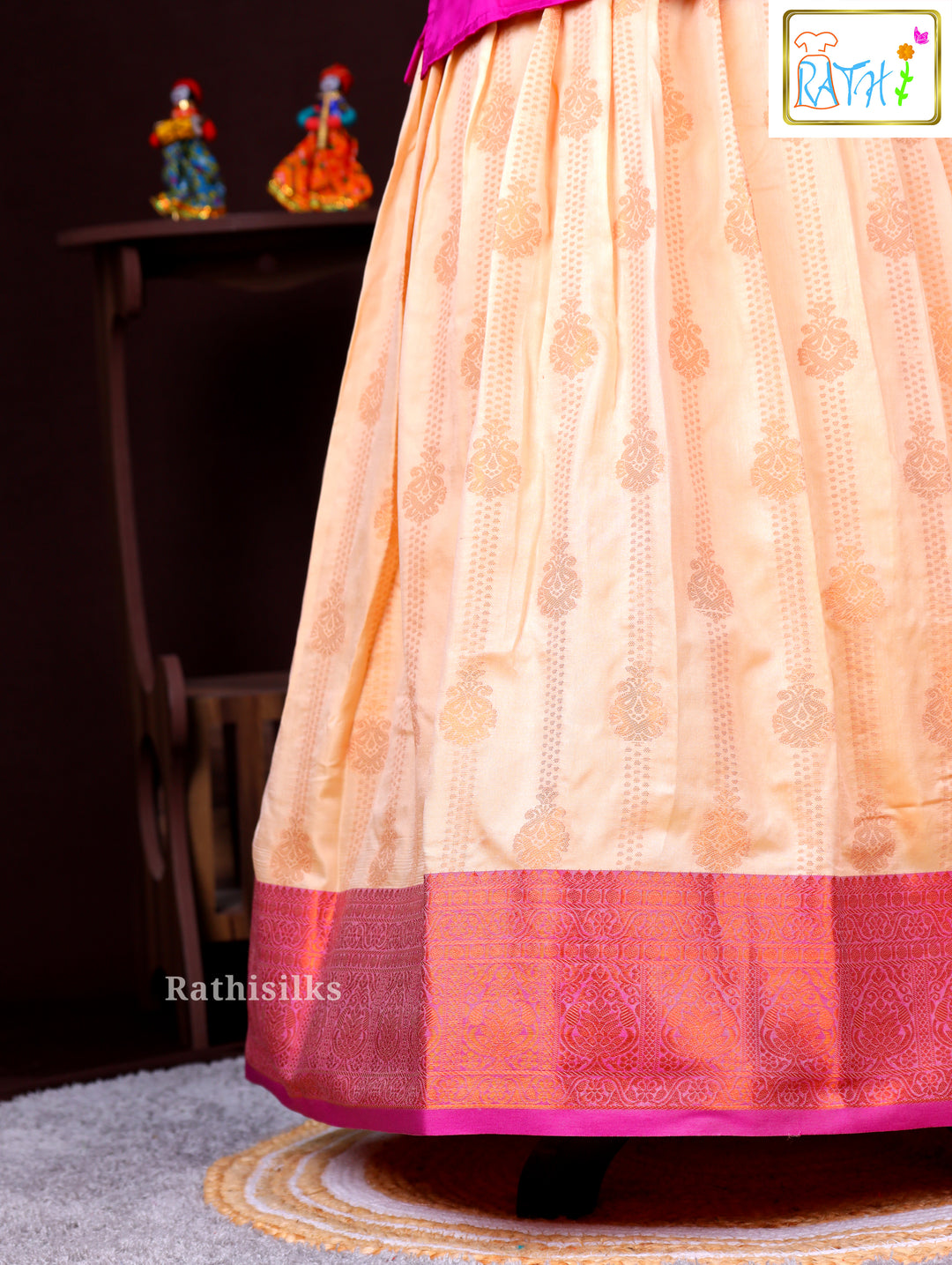 Vibrant Pink Blouse with Peach Pavadai