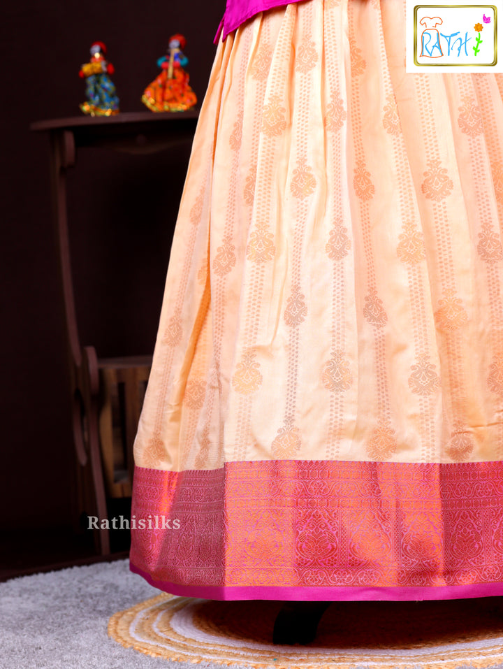 Vibrant Pink Blouse with Peach Pavadai