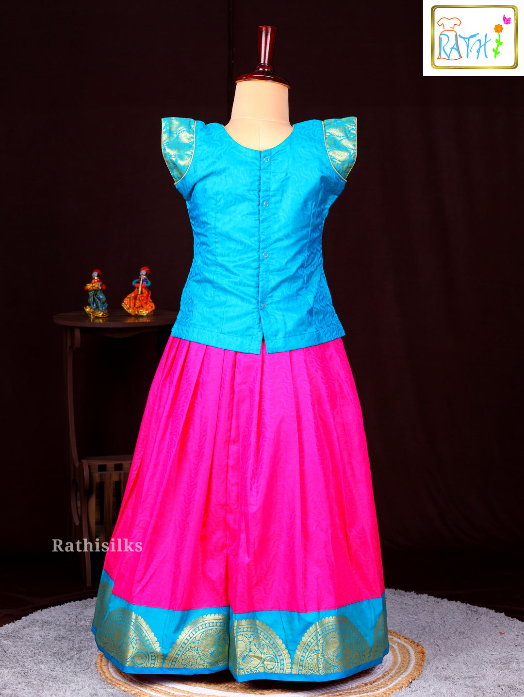 Vibrant Pink & Blue Pavadai Sattai