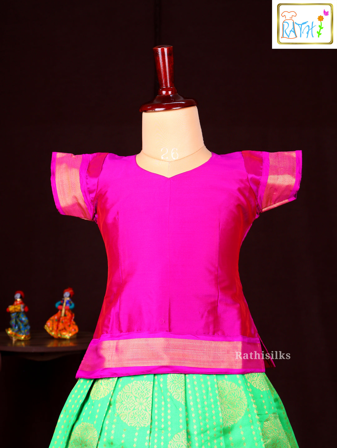 Vibrant Pink & Green Pavadai Sattai