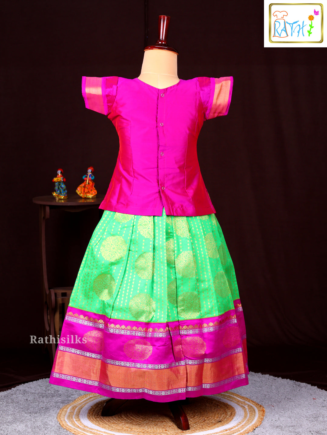 Vibrant Pink & Green Pavadai Sattai
