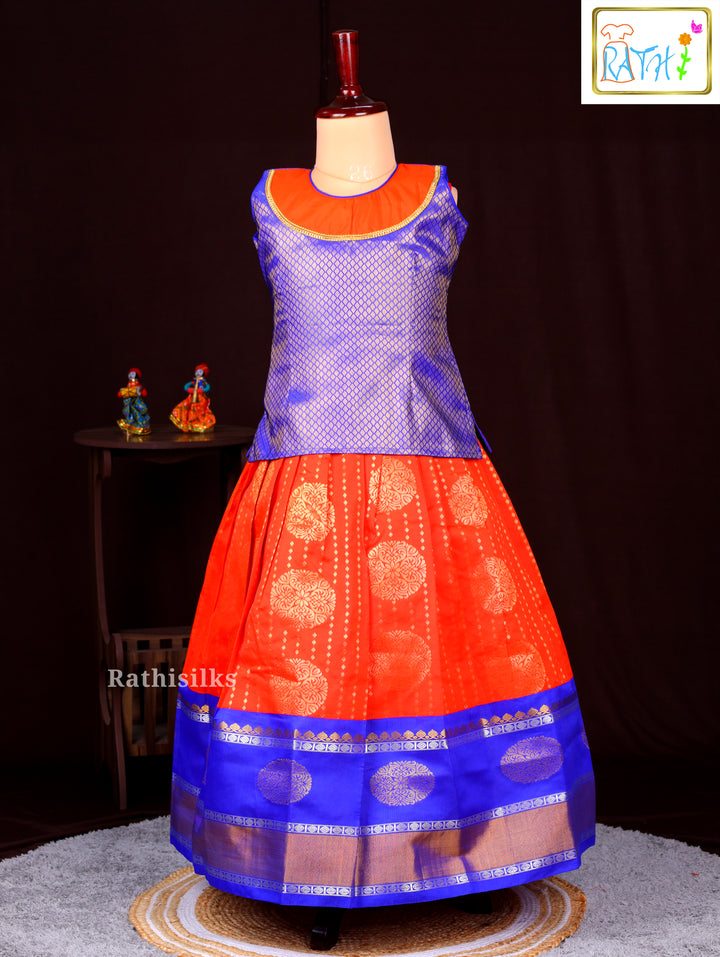 Royal Blue and Orange Zari Pavadai Sattai