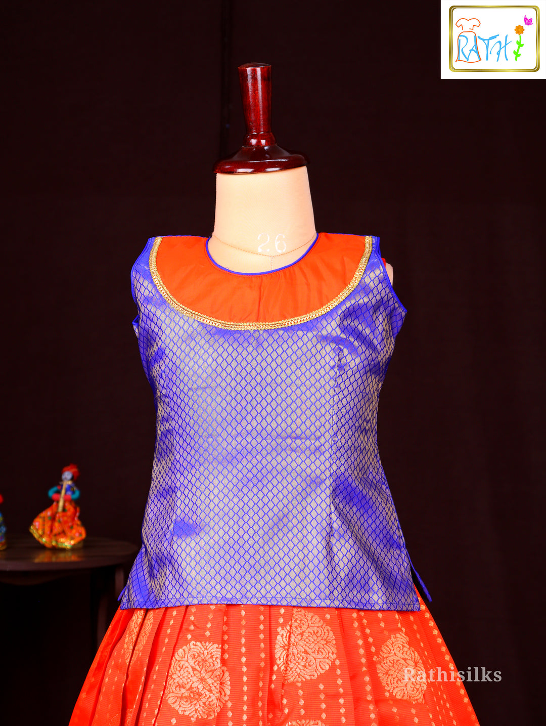 Royal Blue and Orange Zari Pavadai Sattai