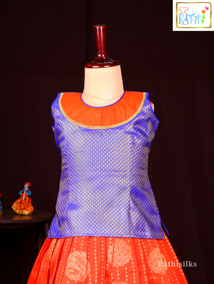 Royal Blue and Orange Zari Pavadai Sattai