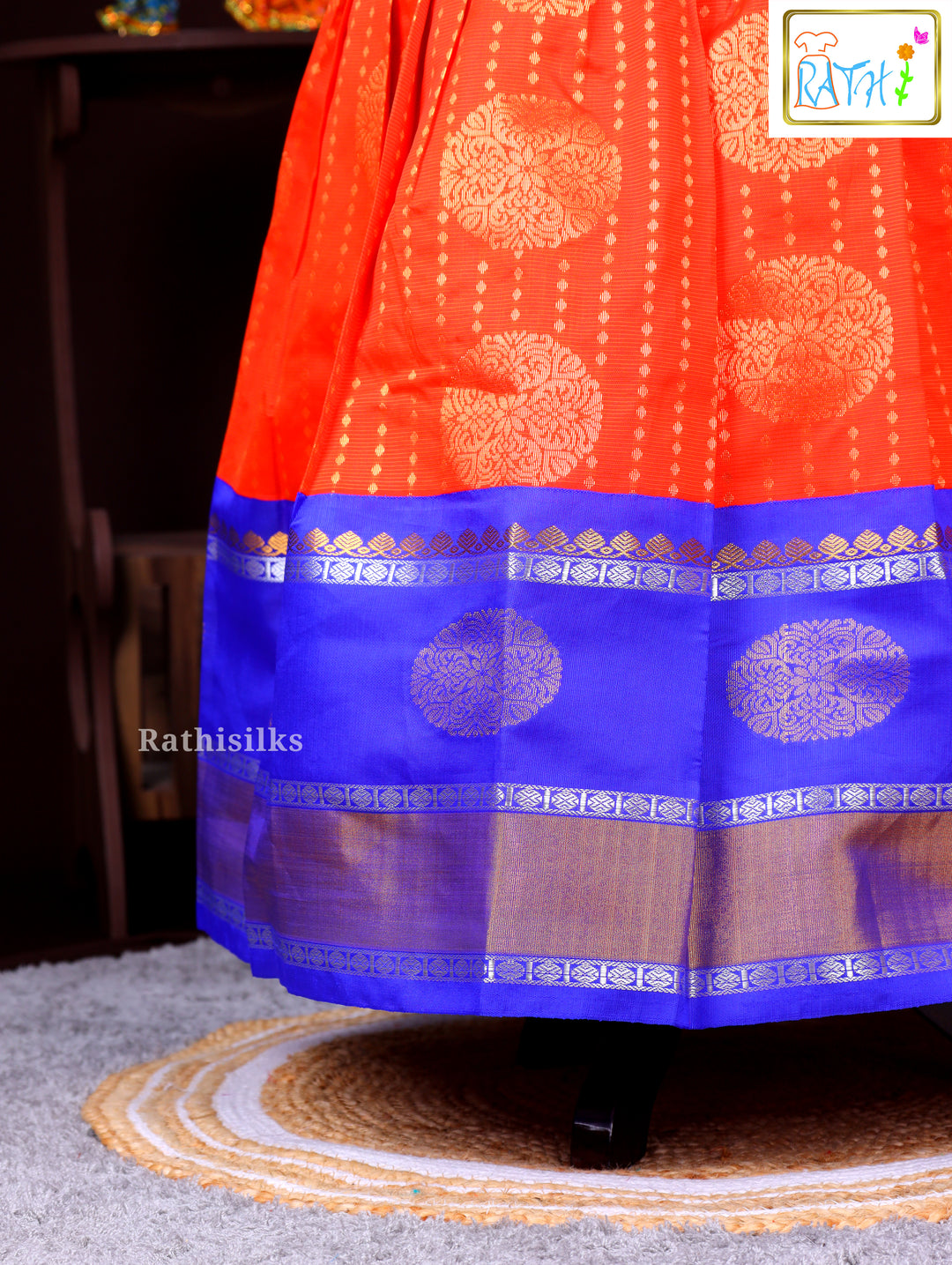 Royal Blue and Orange Zari Pavadai Sattai