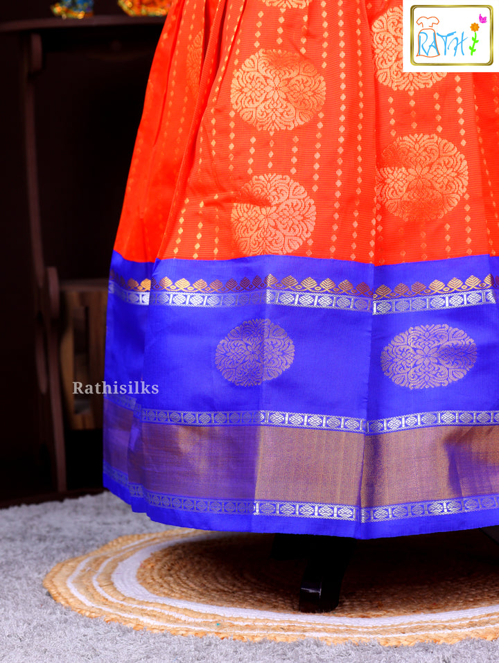 Royal Blue and Orange Zari Pavadai Sattai
