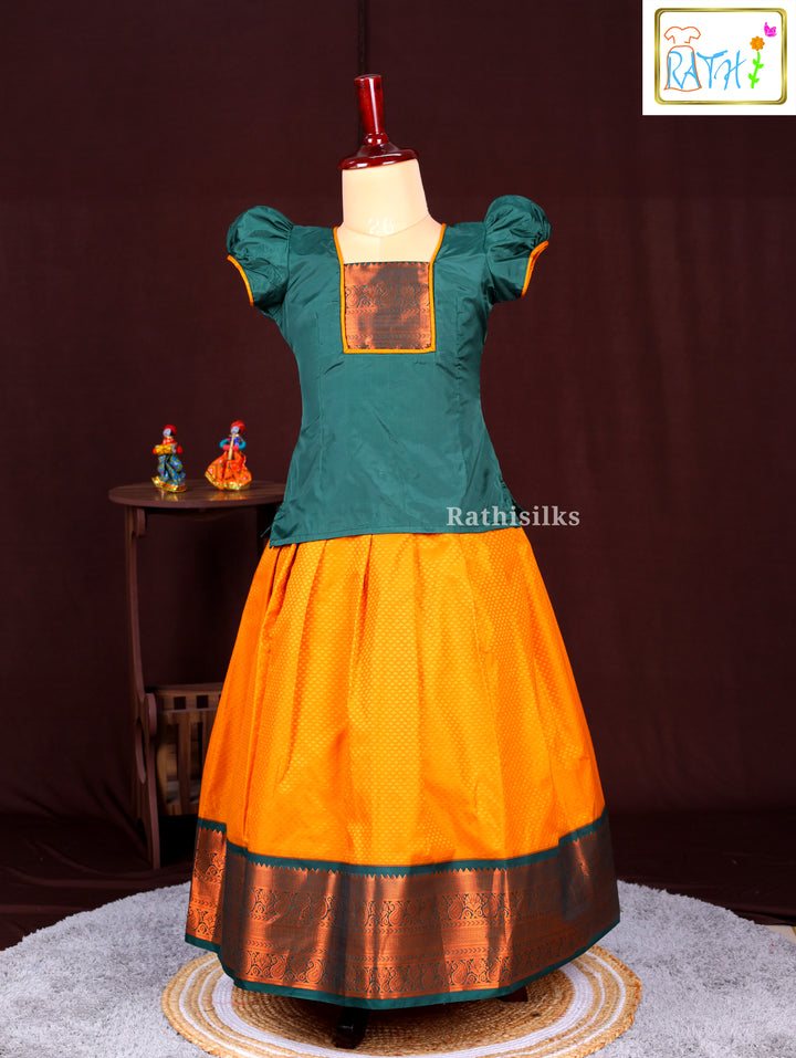 Traditional Green & Orange Art Silk Pavadai Sattai