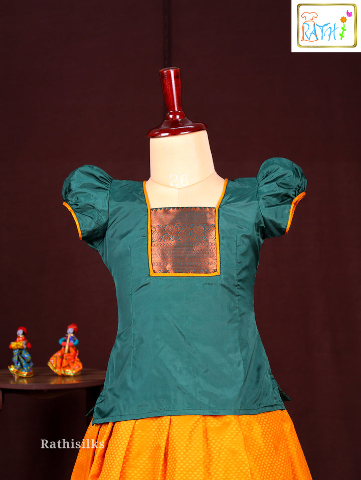 Traditional Green & Orange Art Silk Pavadai Sattai