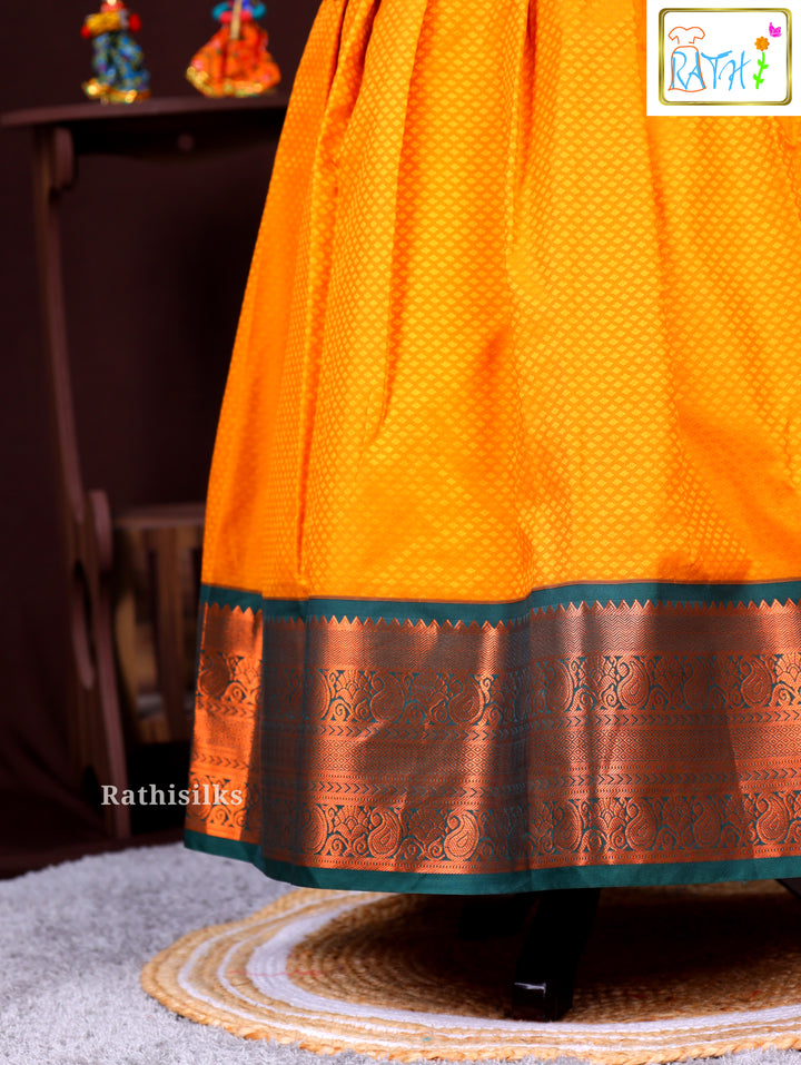 Traditional Green & Orange Art Silk Pavadai Sattai