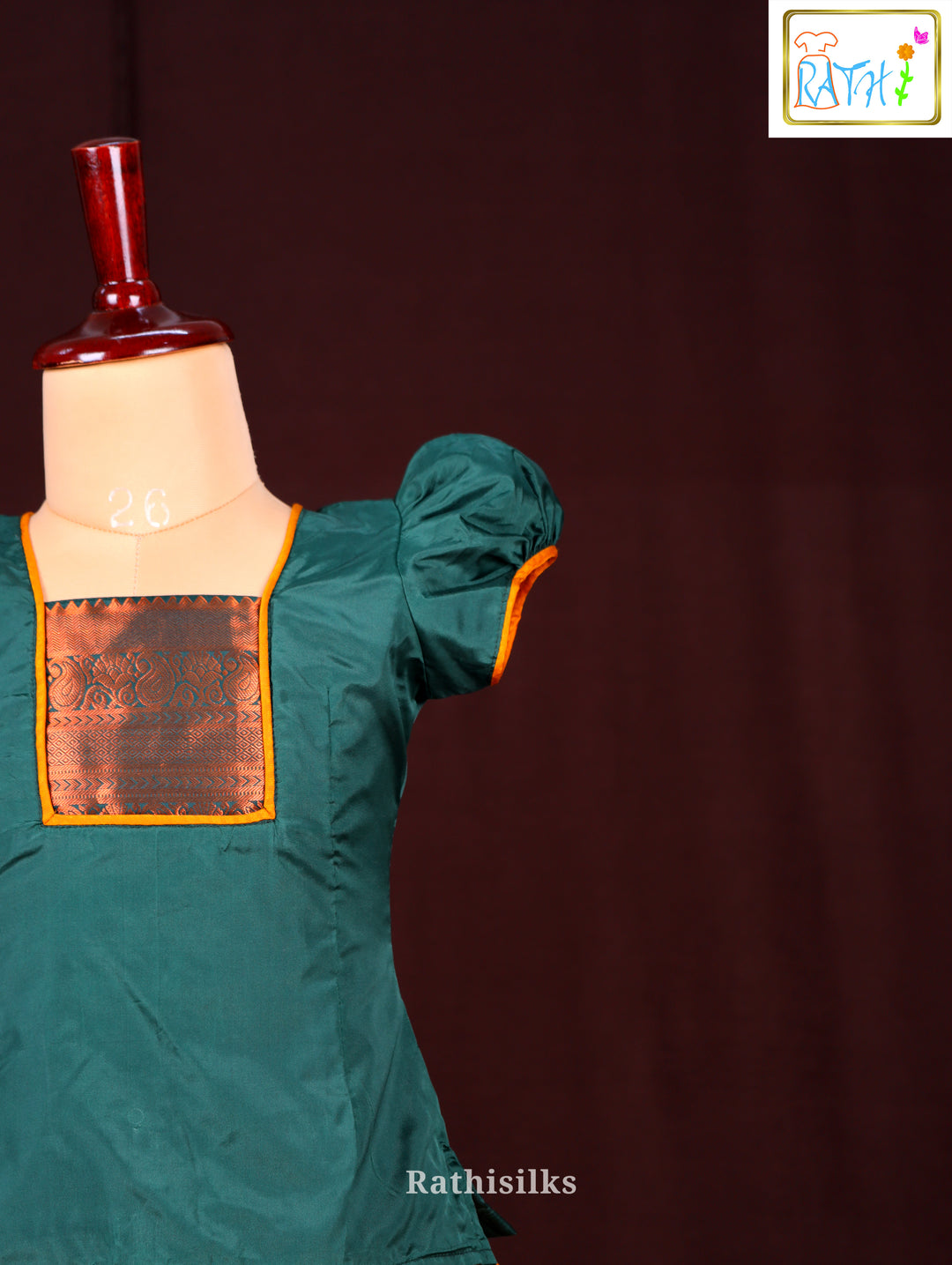 Traditional Green & Orange Art Silk Pavadai Sattai