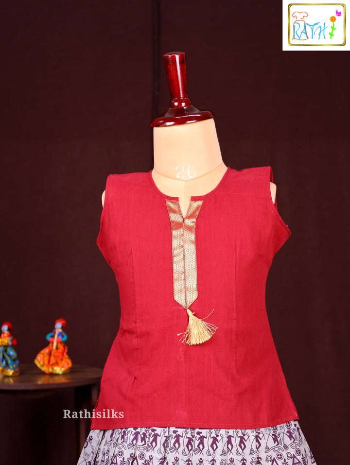 Traditional Red & White Mangalagiri Pavadai Sattai