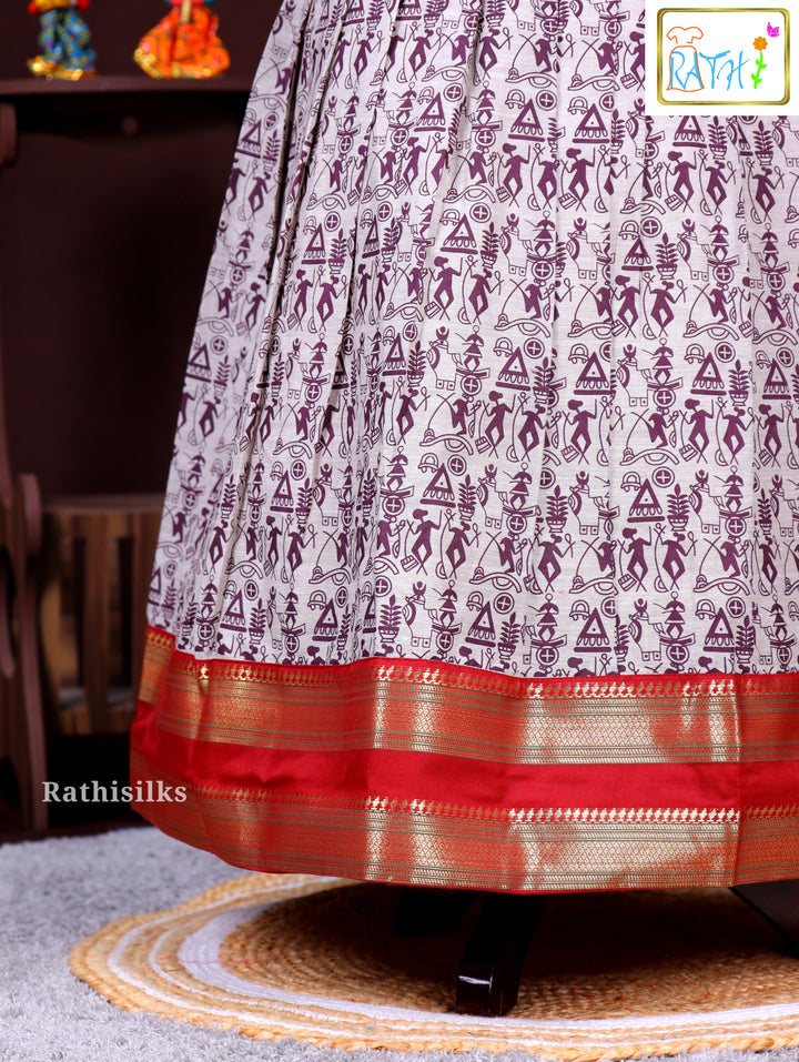 Traditional Red & White Mangalagiri Pavadai Sattai