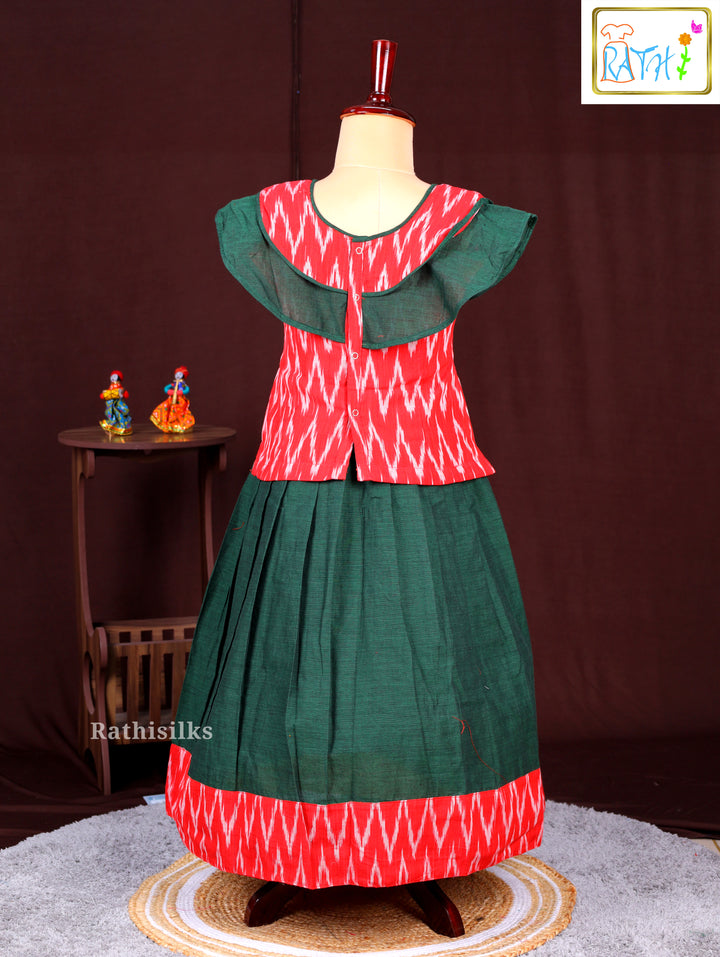 Traditional Red & Green Ikat Pavadai Sattai