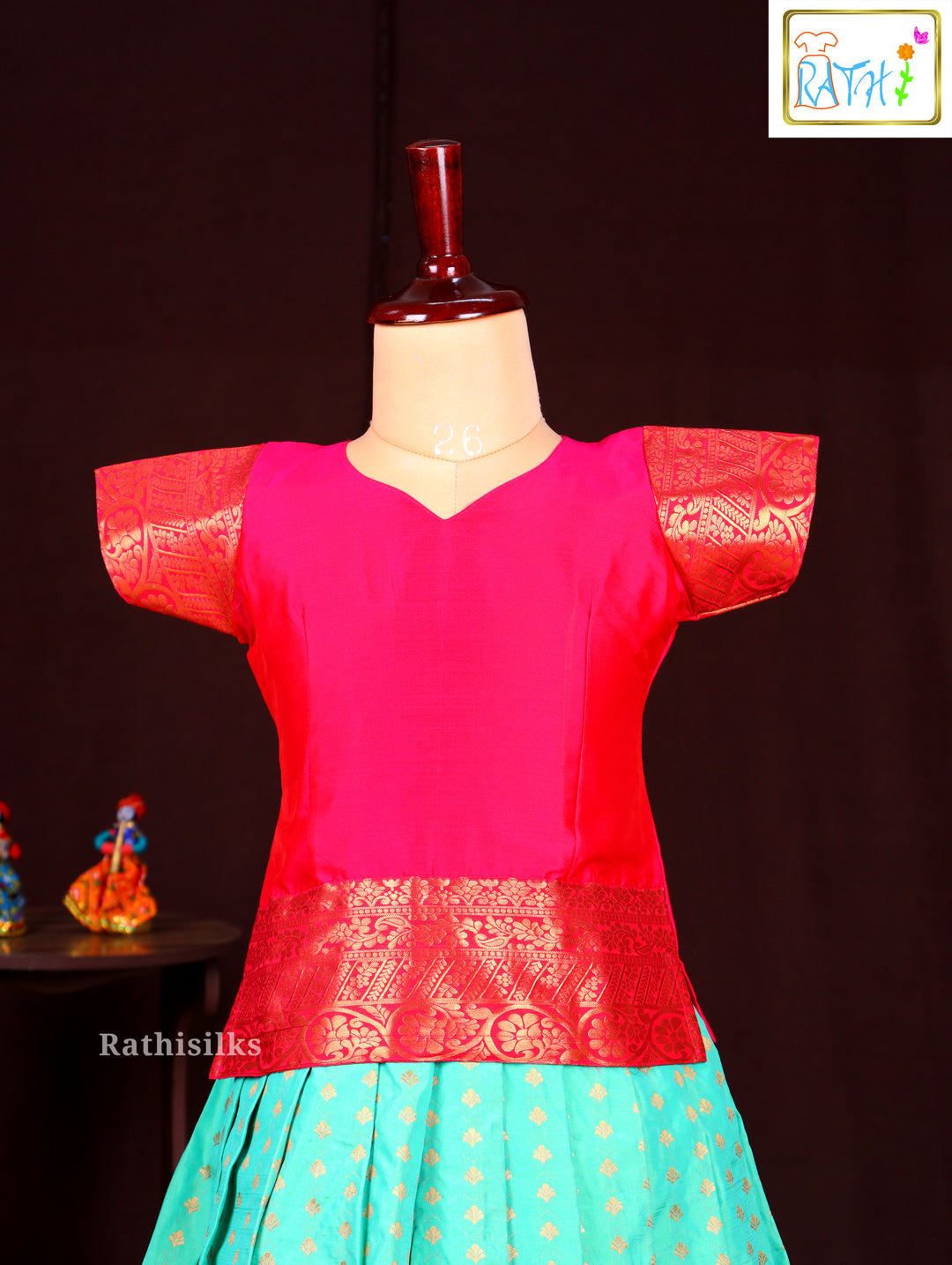 Traditional Pink & Green Art Silk Pavadai Sattai