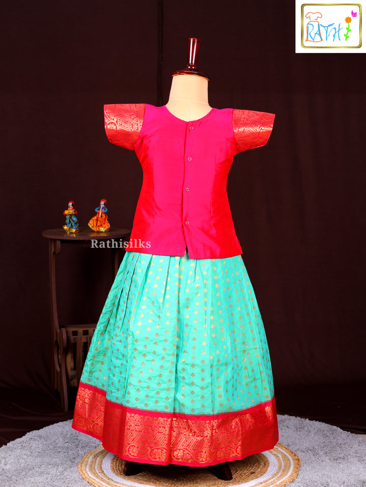 Traditional Pink & Green Art Silk Pavadai Sattai