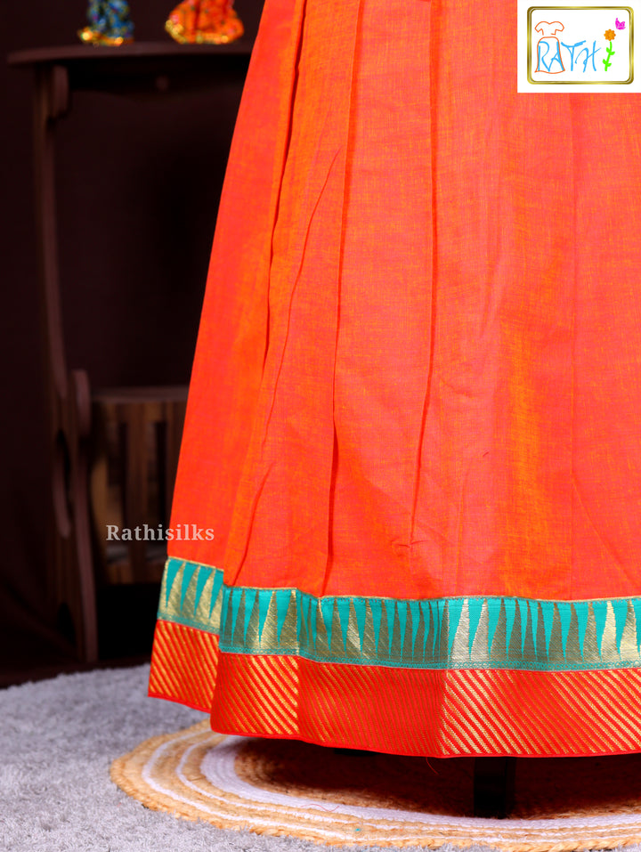 Girls’ Orange & Green Cotton Pavadai Sattai