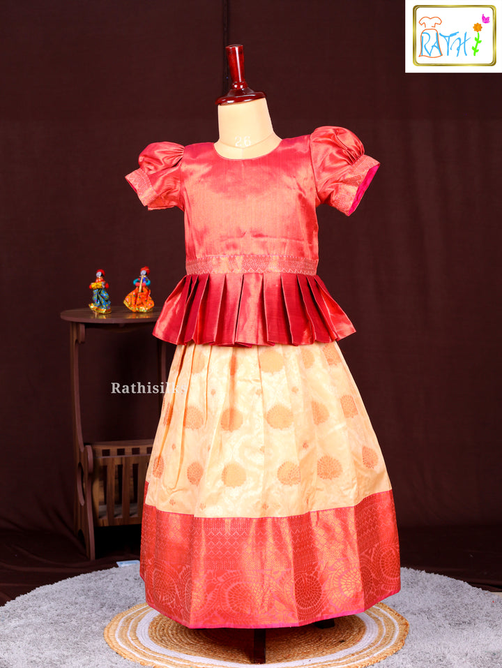 Girls’  Copper & Cream Art Silk Pavadai Sattai