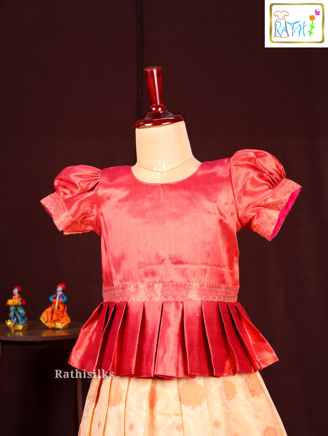 Girls’  Copper & Cream Art Silk Pavadai Sattai