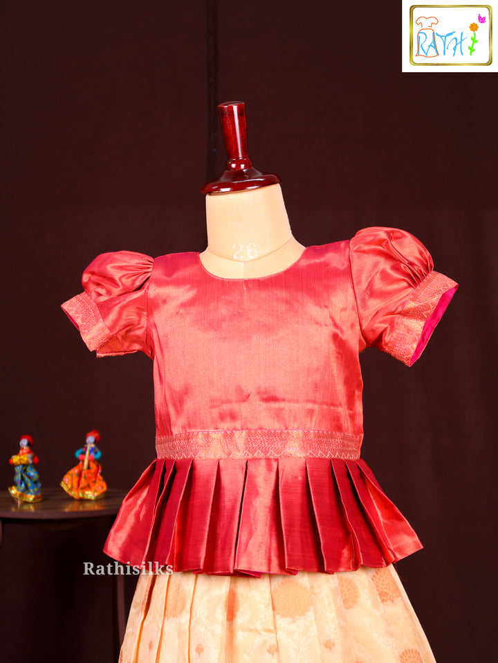 Girls’  Copper & Cream Art Silk Pavadai Sattai