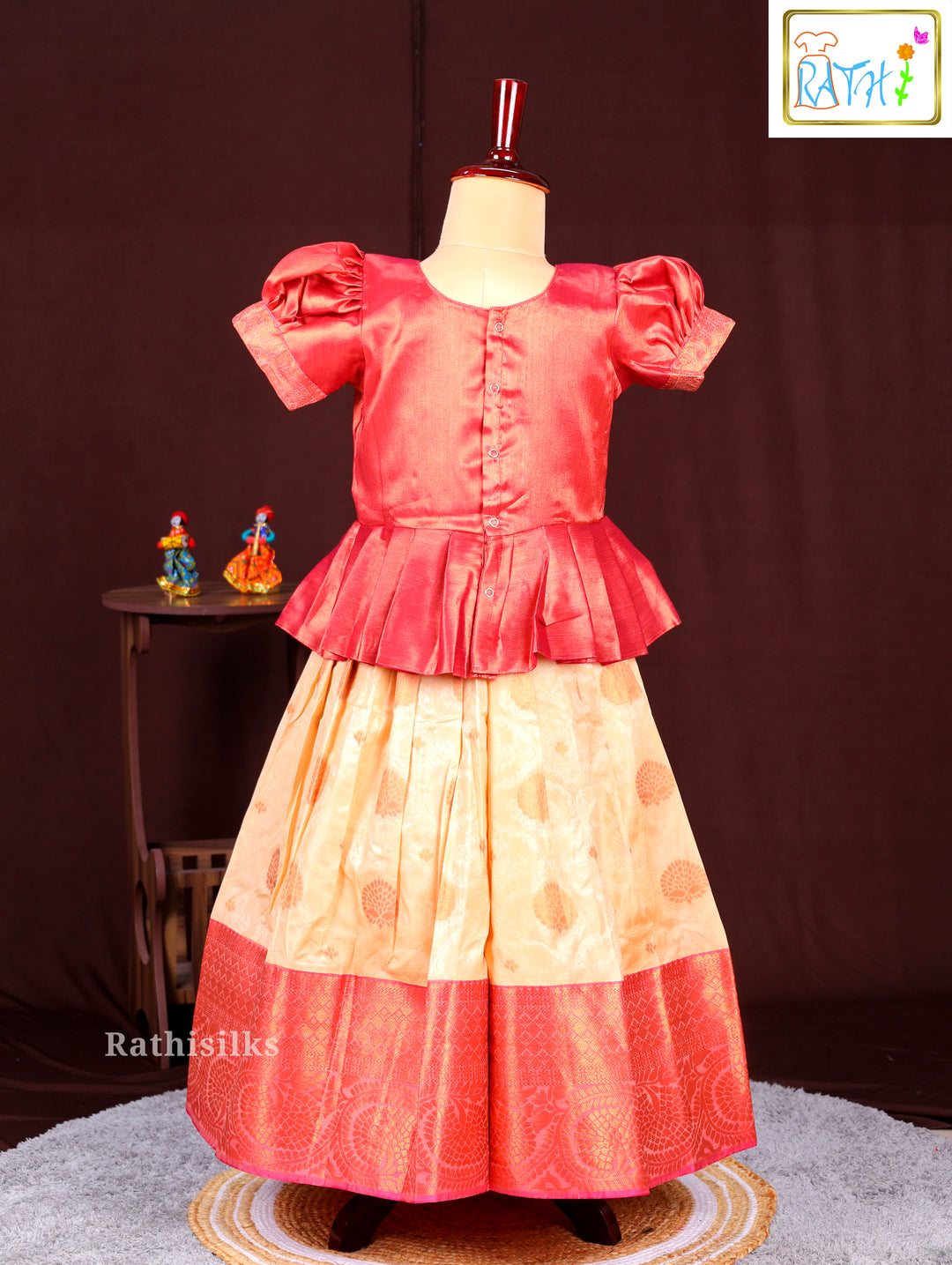 Girls’  Copper & Cream Art Silk Pavadai Sattai