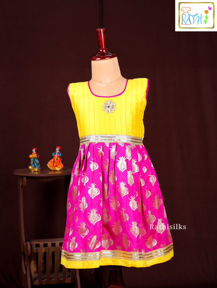 Girls’ Yellow & Pink Art Silk Frock