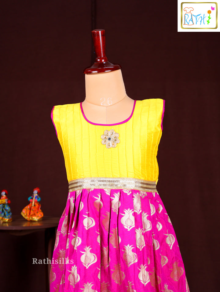 Girls’ Yellow & Pink Art Silk Frock