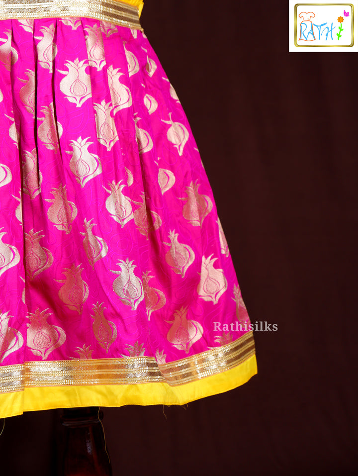 Girls’ Yellow & Pink Art Silk Frock