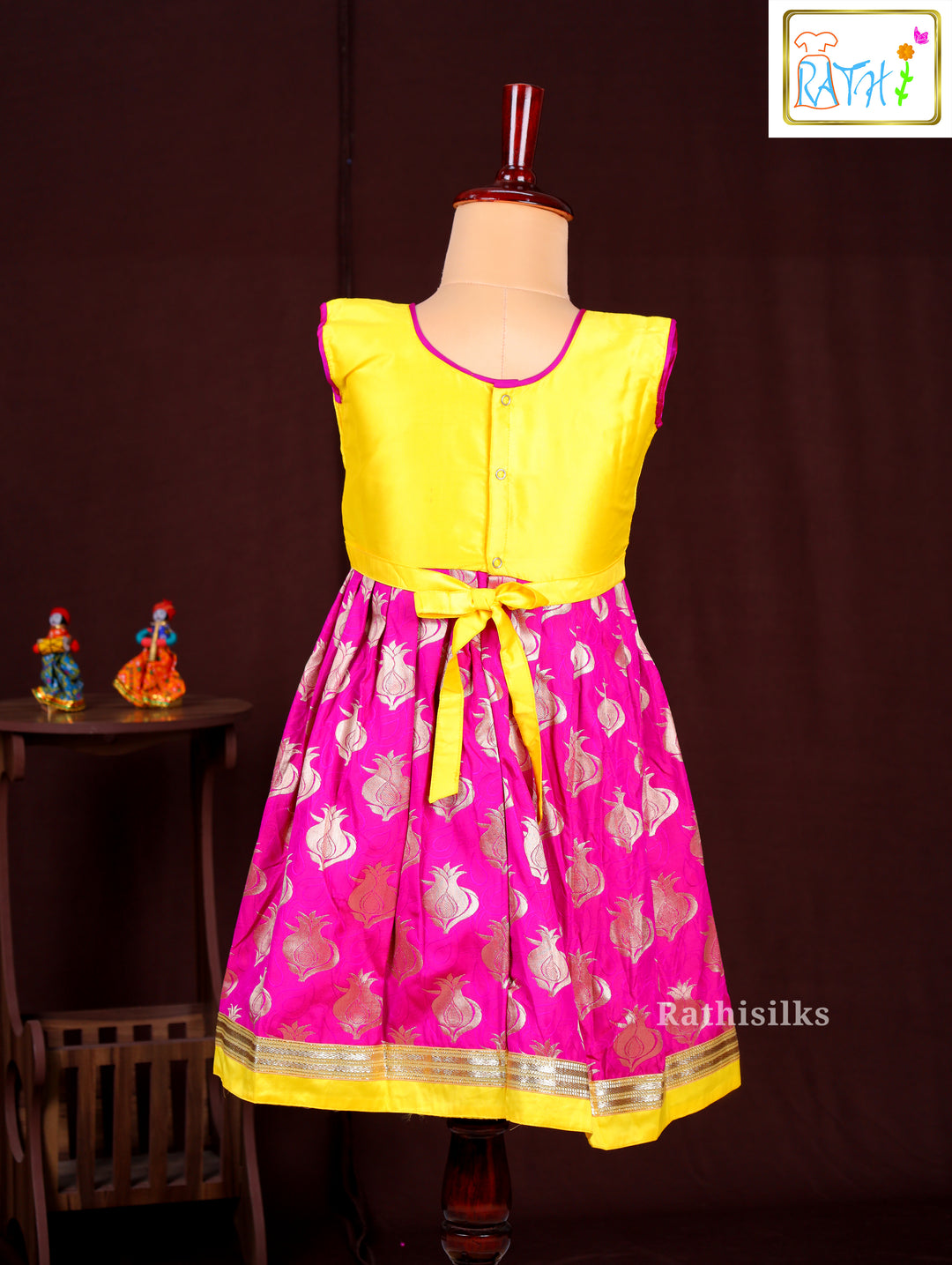 Girls’ Yellow & Pink Art Silk Frock