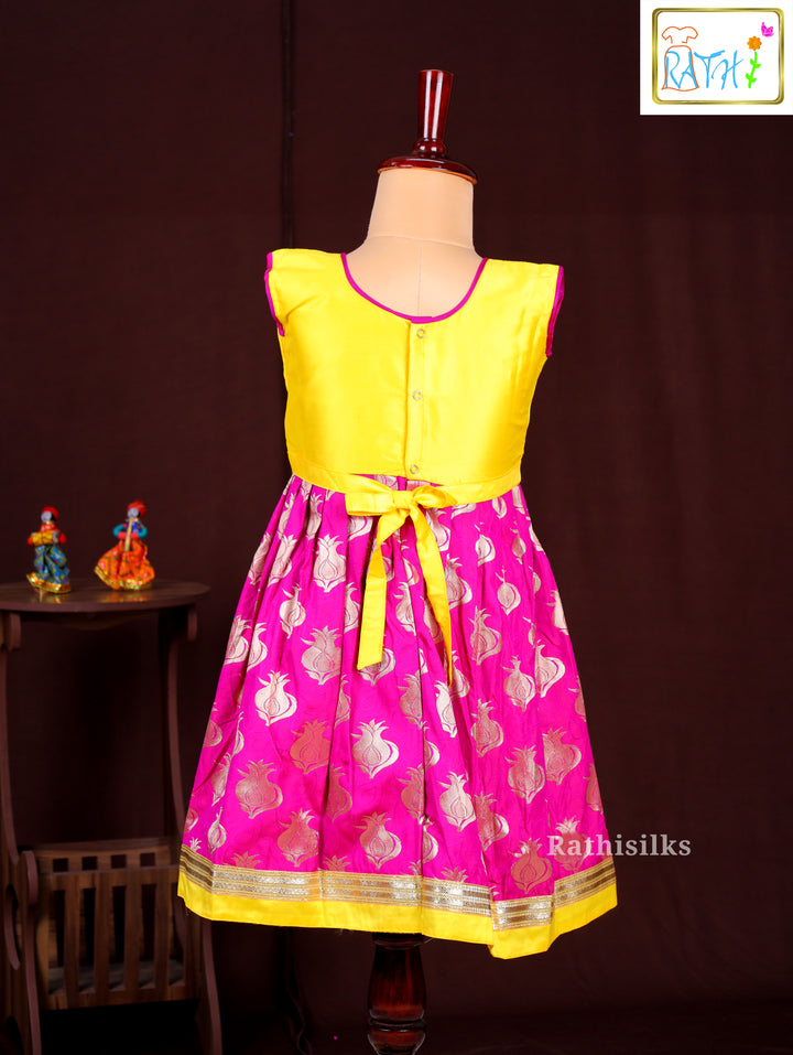 Girls’ Yellow & Pink Art Silk Frock