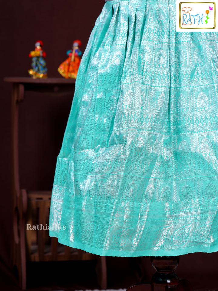 Girls’ Pink & Sea Green Art Silk Frock