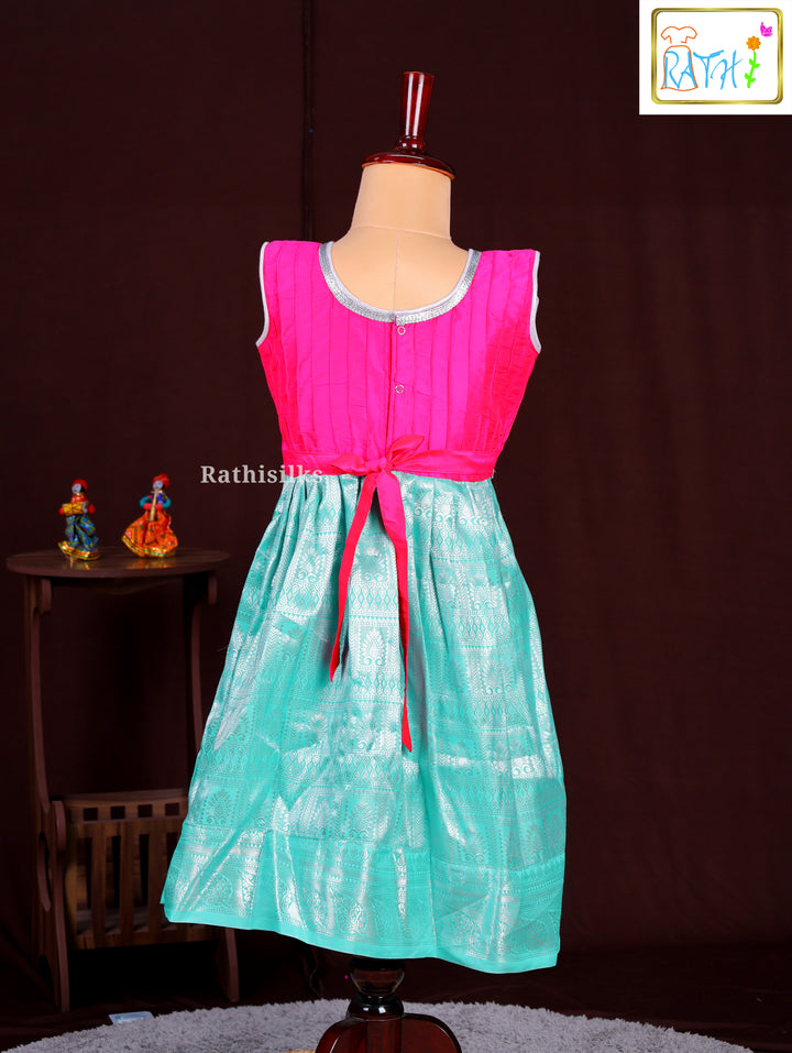 Girls’ Pink & Sea Green Art Silk Frock