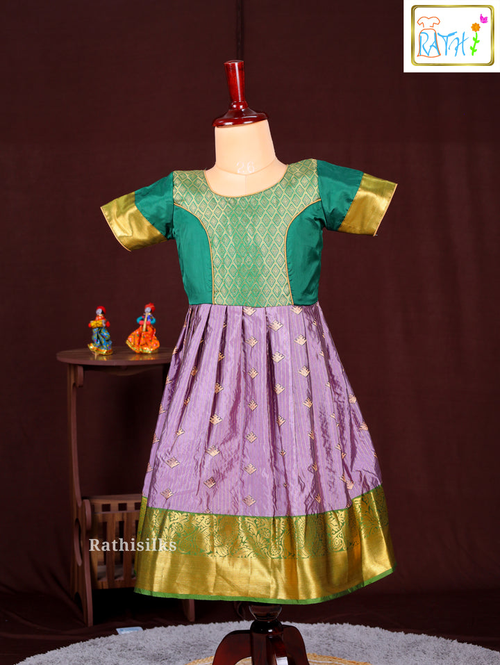 Girls’ Green & Lavender Art Silk Frock