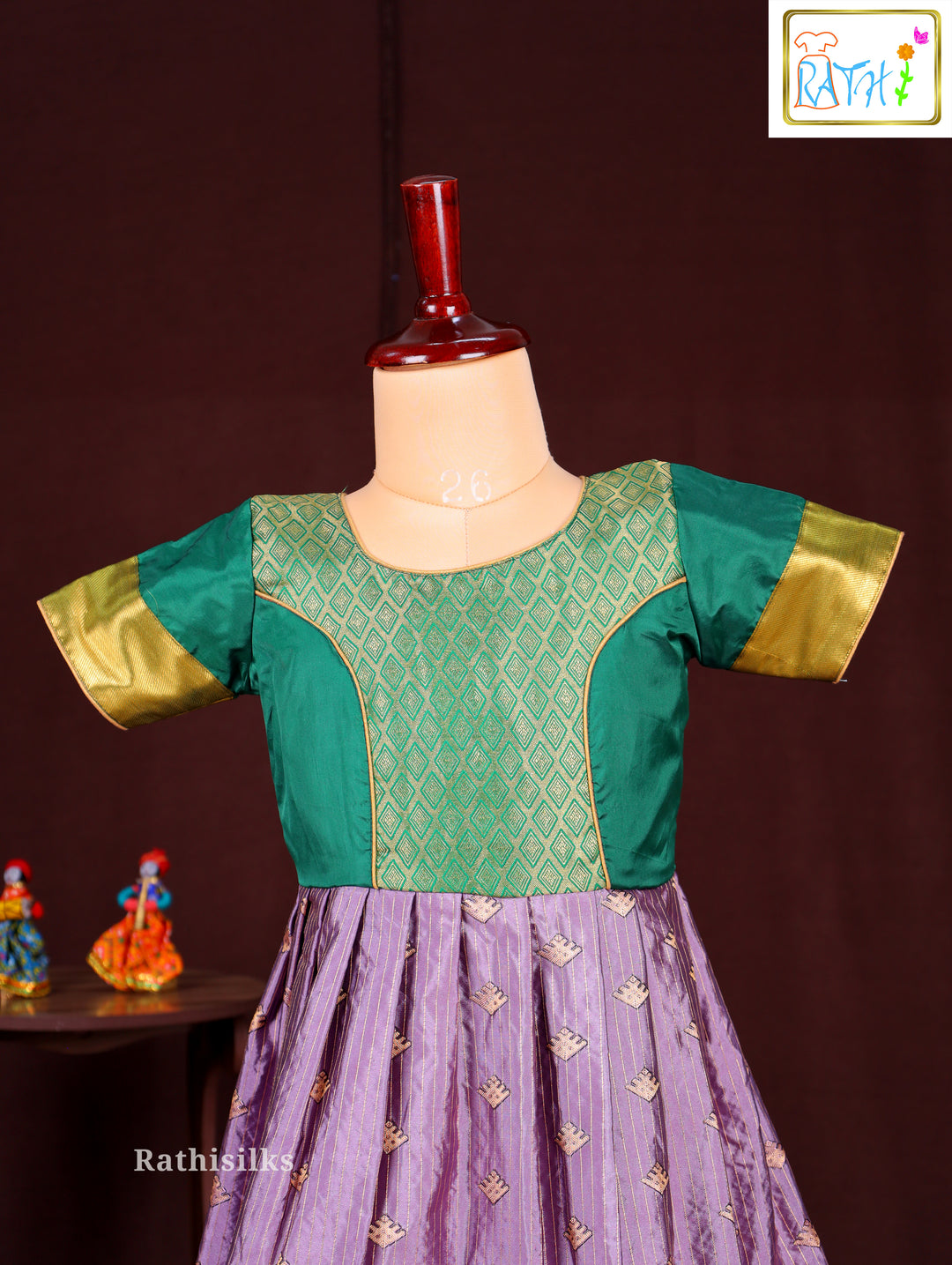Girls’ Green & Lavender Art Silk Frock