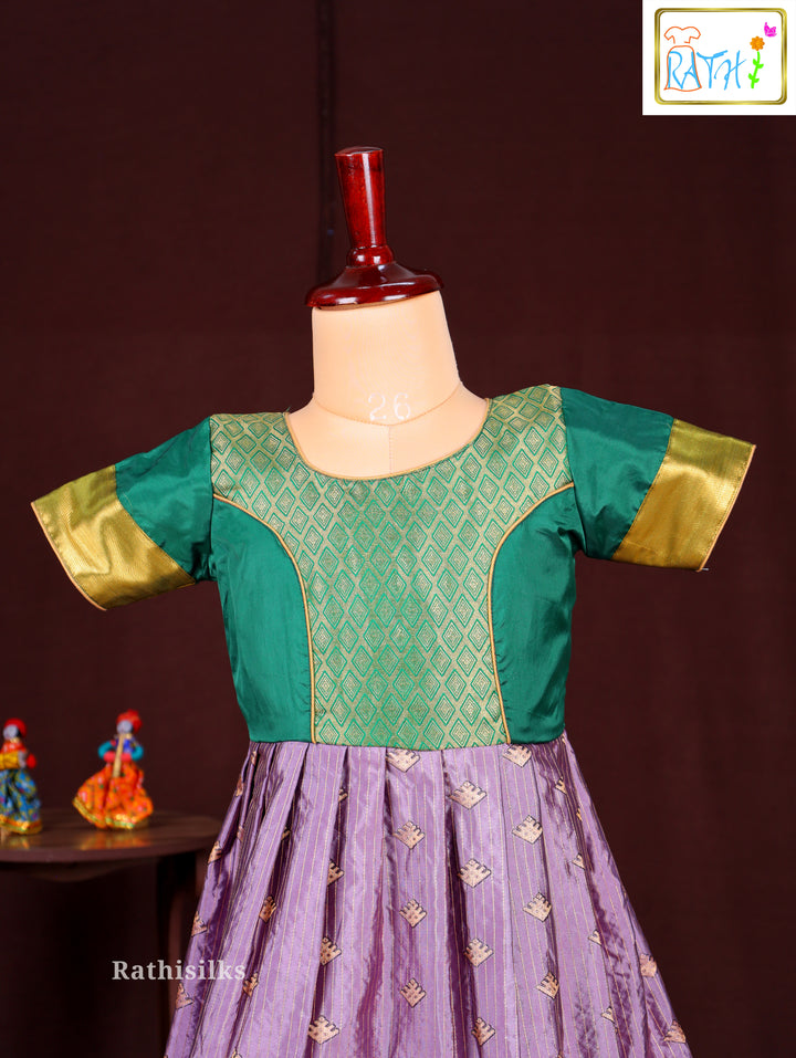 Girls’ Green & Lavender Art Silk Frock