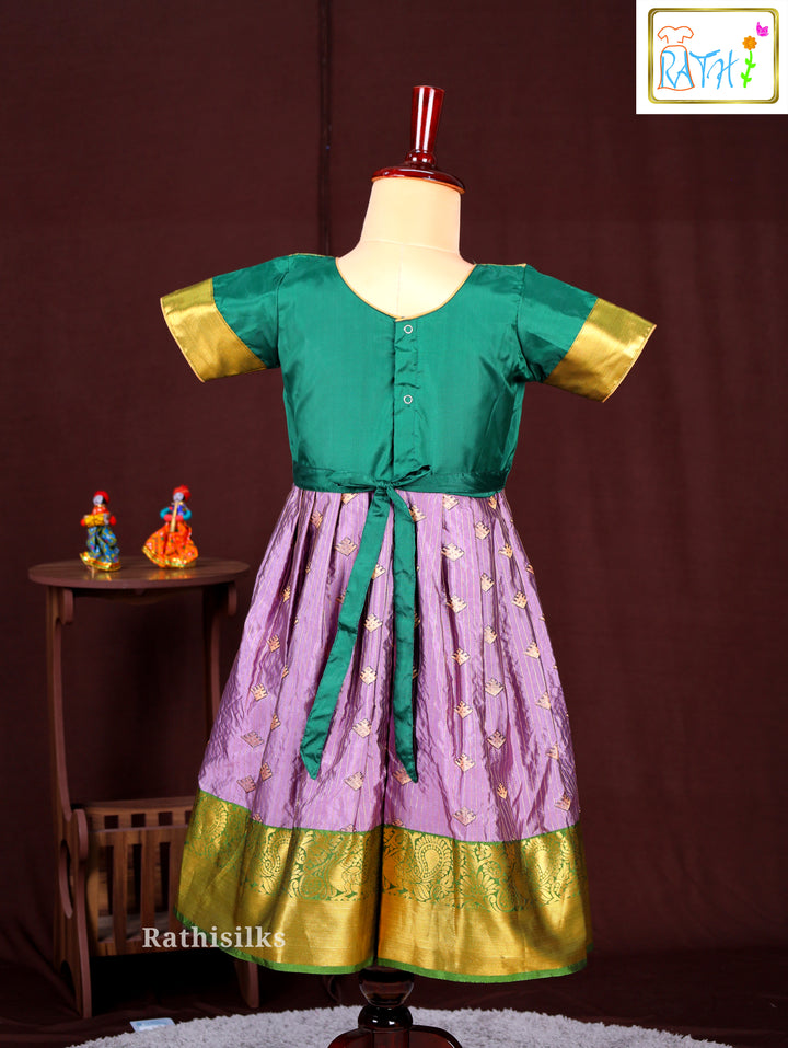Girls’ Green & Lavender Art Silk Frock