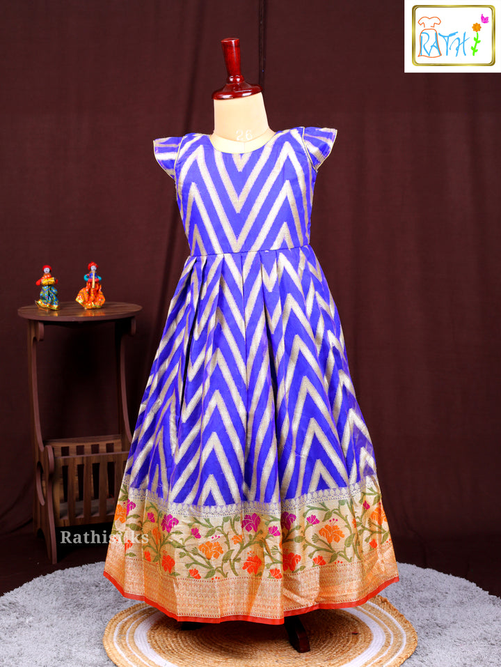 Blue and Silver Chevron Print Frock