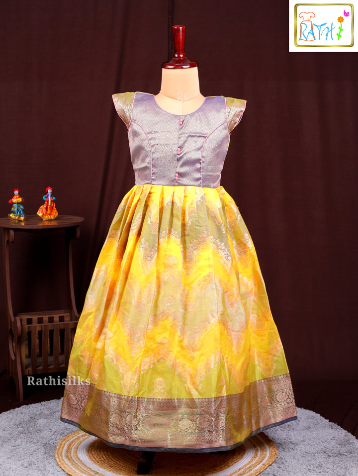 Yellow and Green Chevron Print Frock