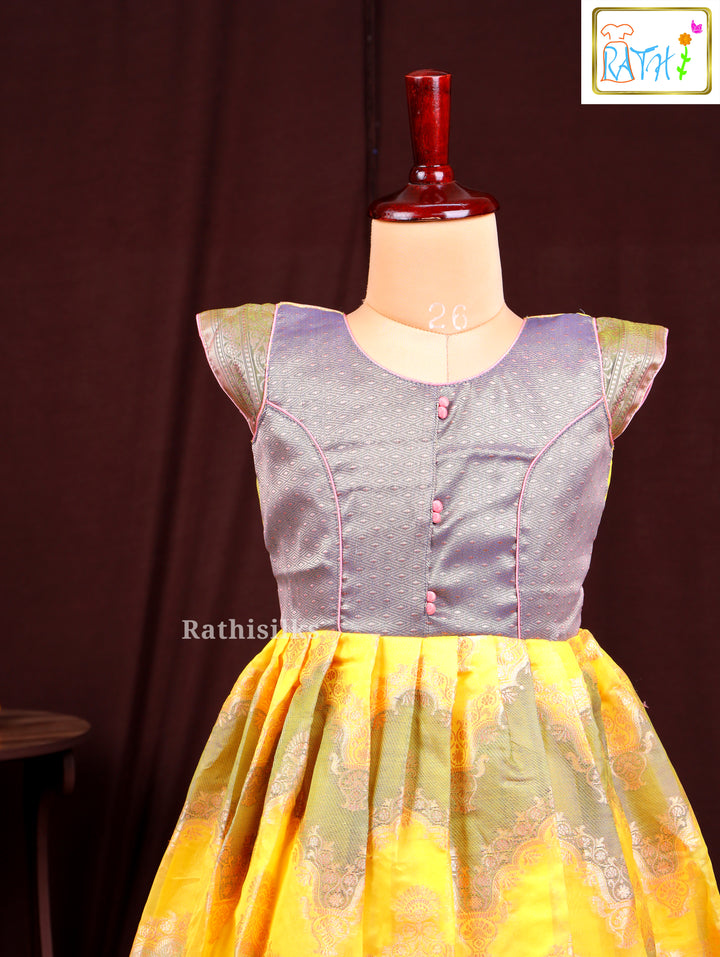 Yellow and Green Chevron Print Frock