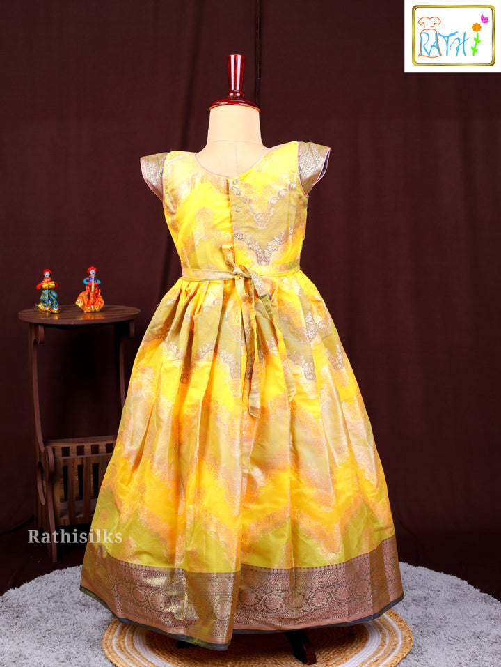 Yellow and Green Chevron Print Frock