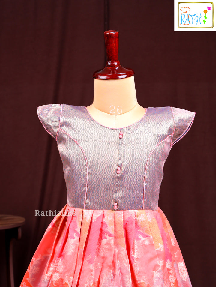 Elegant Grey & Pink Art Silk Frock