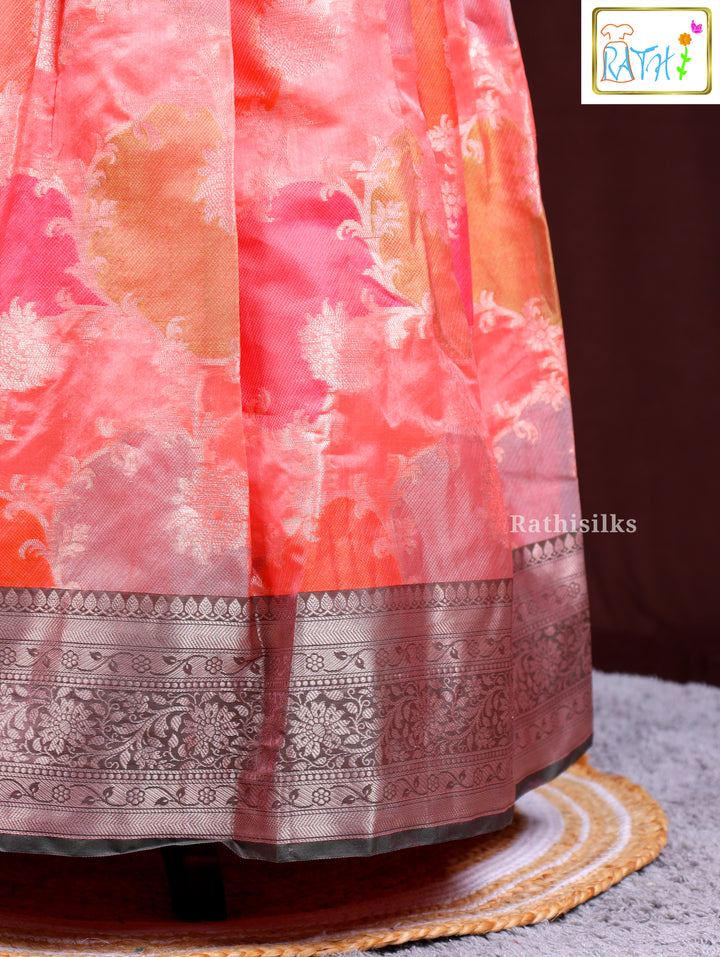 Elegant Grey & Pink Art Silk Frock