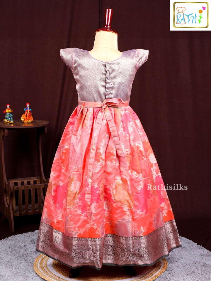 Elegant Grey & Pink Art Silk Frock