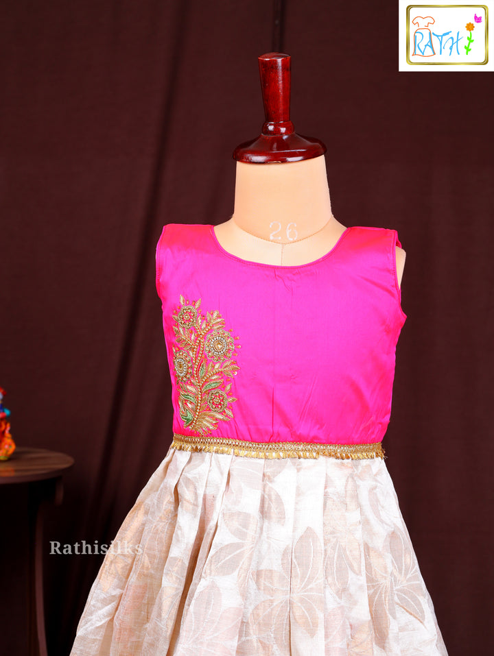 Girls’ Pink & Cream Art Silk Frock