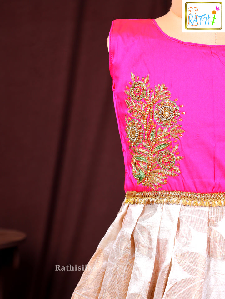 Girls’ Pink & Cream Art Silk Frock