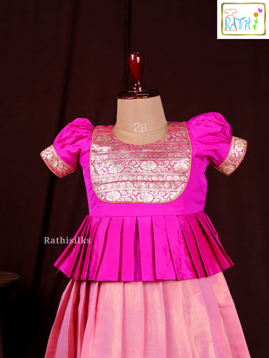Rani Pink & Peach Art Silk Pavadai Sattai